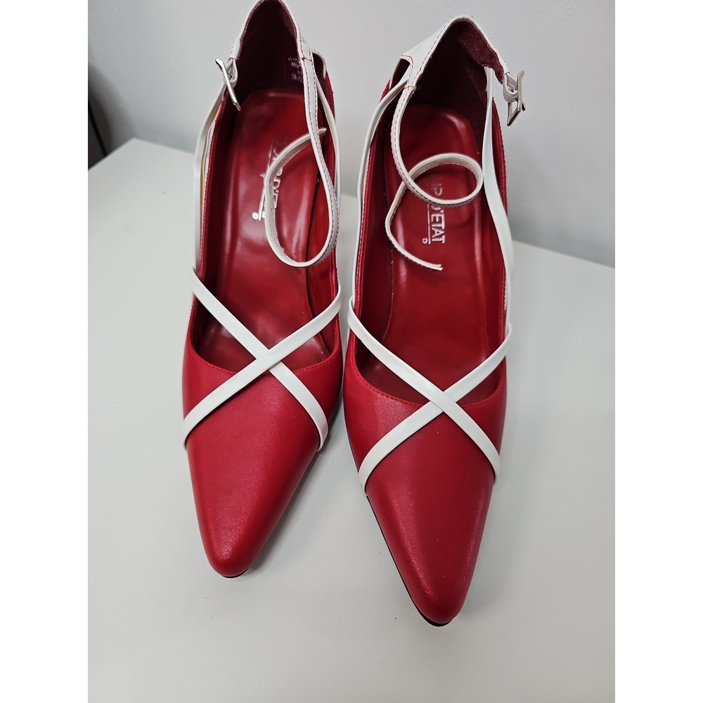 VTG Coup D'Etat Red White Pointed Toe Heels Pumps Women's Size 8.5W